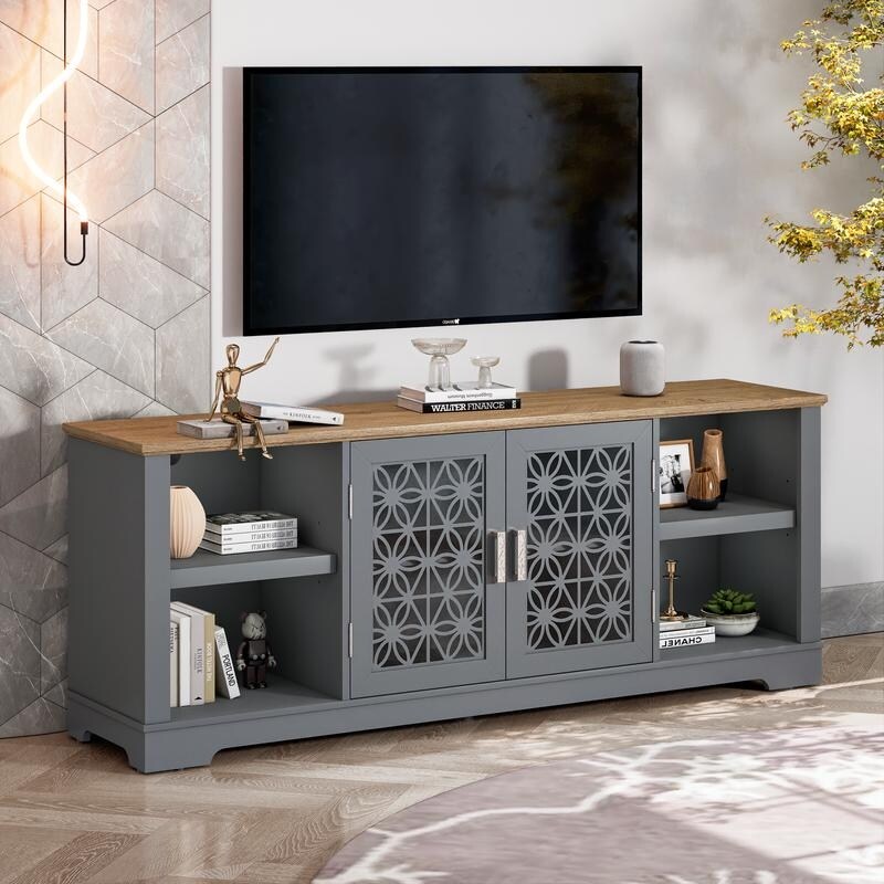 70 in. Rustic Decorative Floral Door TV Stand for up to 80 TVs