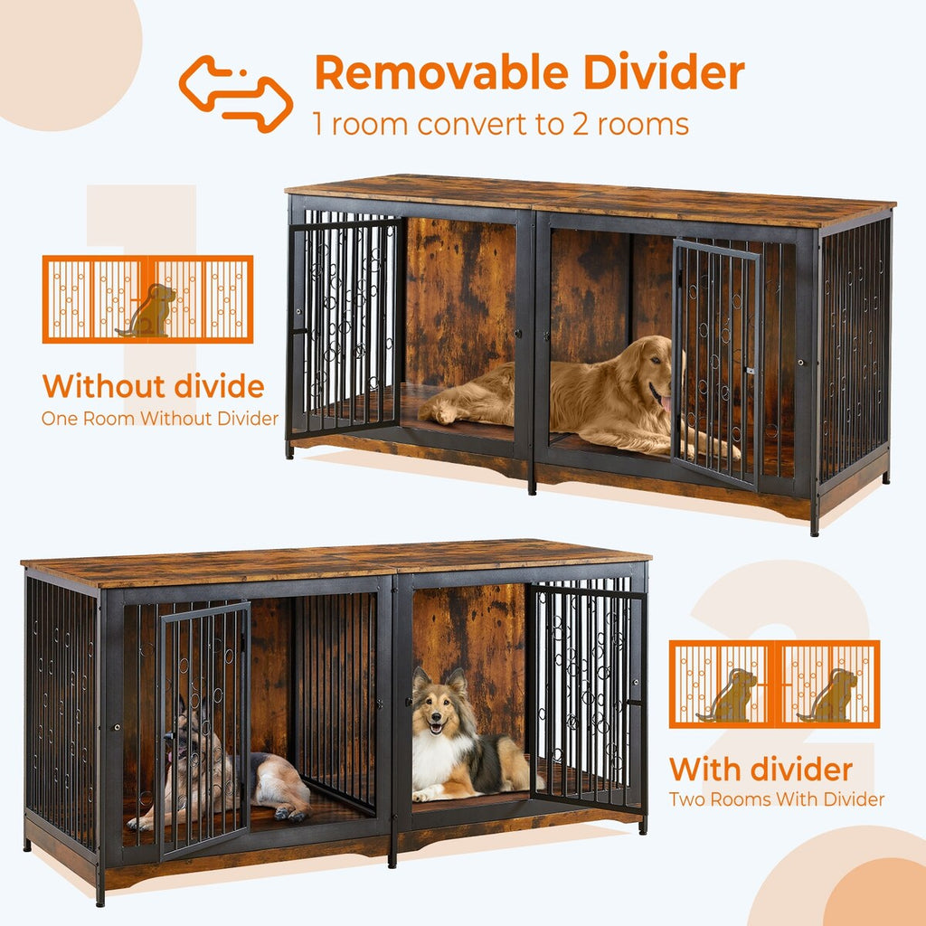 70.86'' Dog Crate Furniture Large Breed TV Stand with Cushion & Double Rooms (No Cushion)
