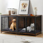 70.86'' Dog Crate Furniture Large Breed TV Stand with Cushion & Double Rooms (No Cushion)