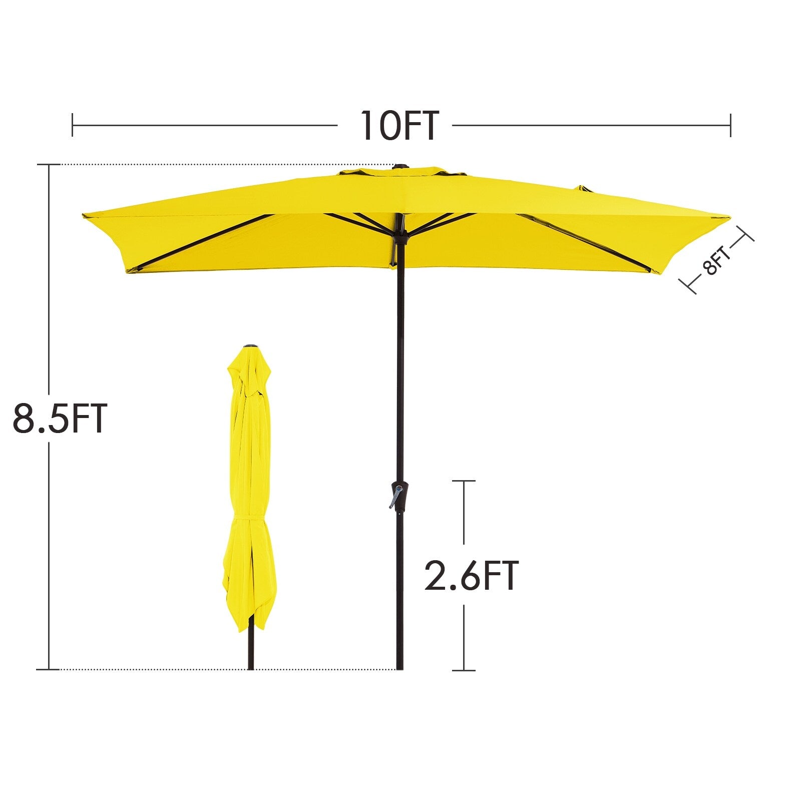 8*10ft Rectangular Patio Market Umbrella with Crank & Tilt，UV-Resistant