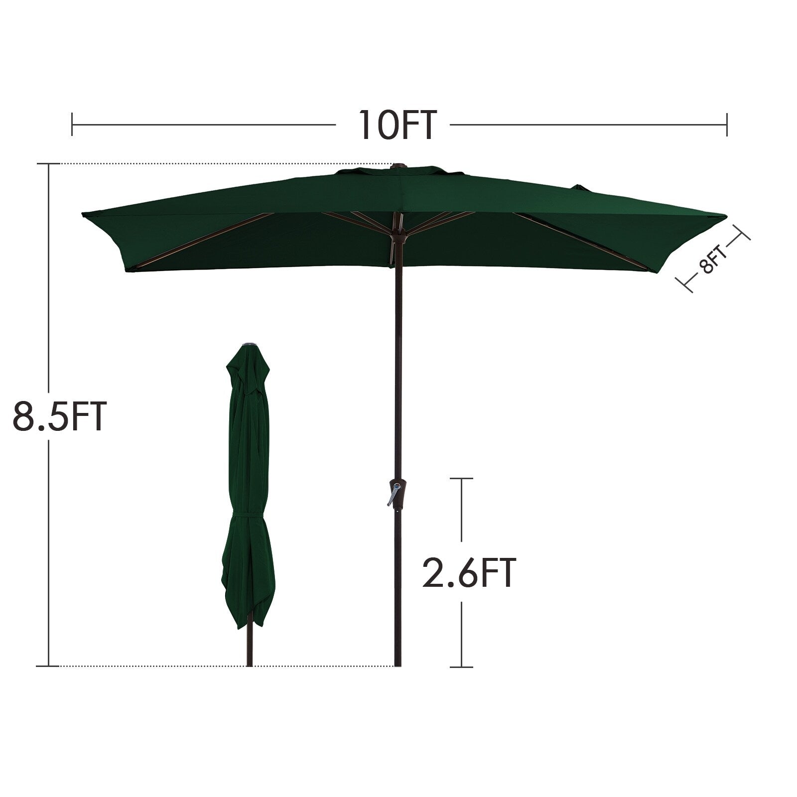 8*10ft Rectangular Patio Market Umbrella with Crank & Tilt，UV-Resistant
