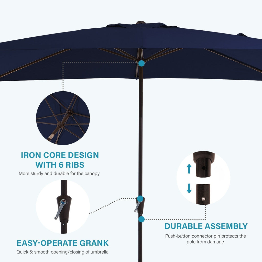 8*10ft Rectangular Patio Market Umbrella with Crank & Tilt，UV-Resistant
