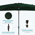 8*10ft Rectangular Patio Market Umbrella with Crank & Tilt，UV-Resistant
