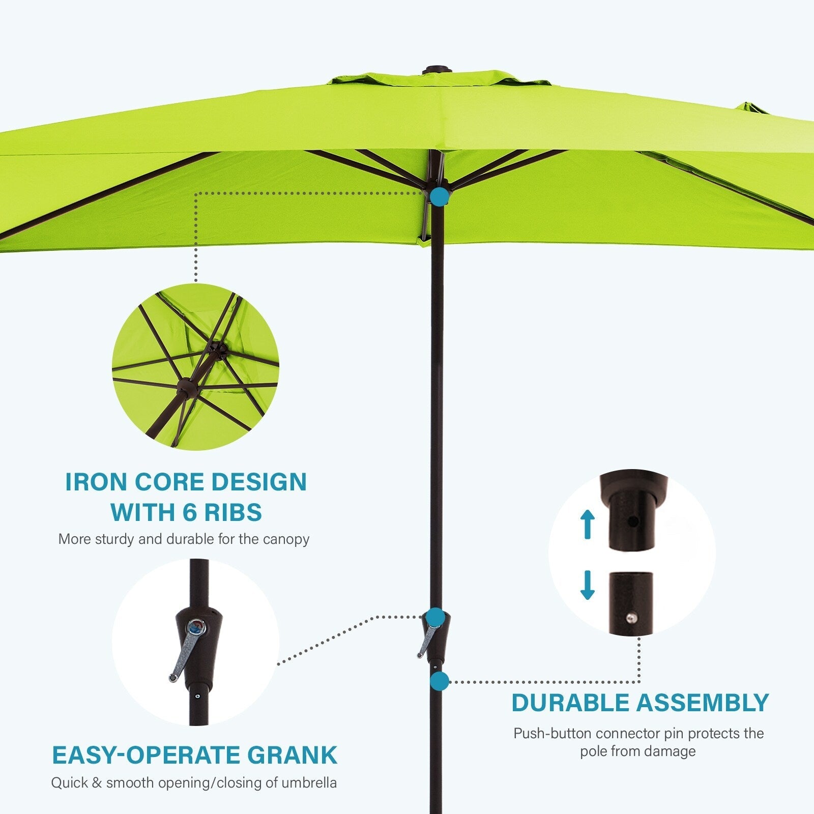 8*10ft Rectangular Patio Market Umbrella with Crank & Tilt，UV-Resistant