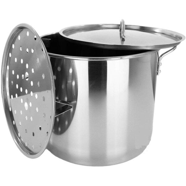 80QT Heavy Duty Stainless Steel Stock Pot with Steamer Rack