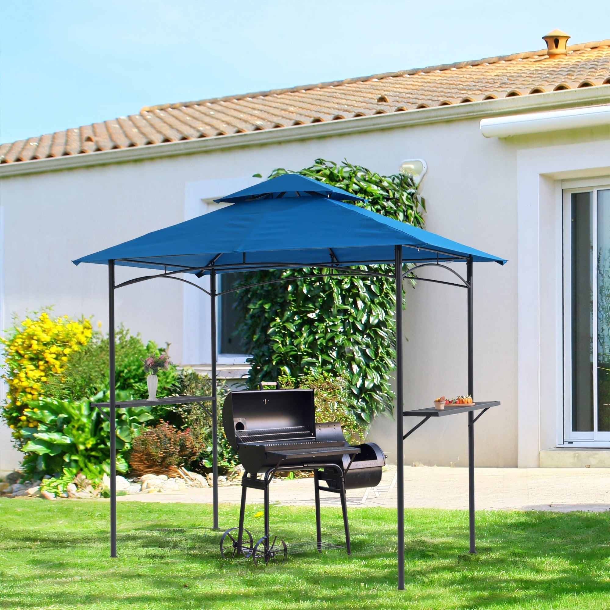 8' x 5' Outdoor Rainproof Grill Gazebo With Double Layer Vented Design