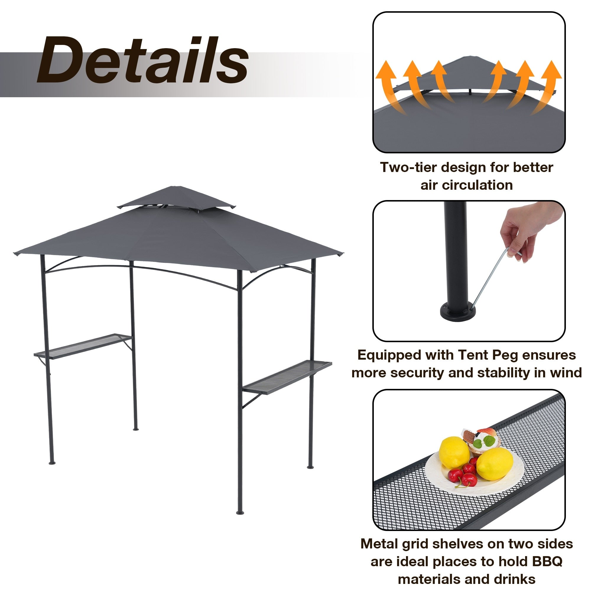 8' x 5' Outdoor Rainproof Grill Gazebo With Double Layer Vented Design