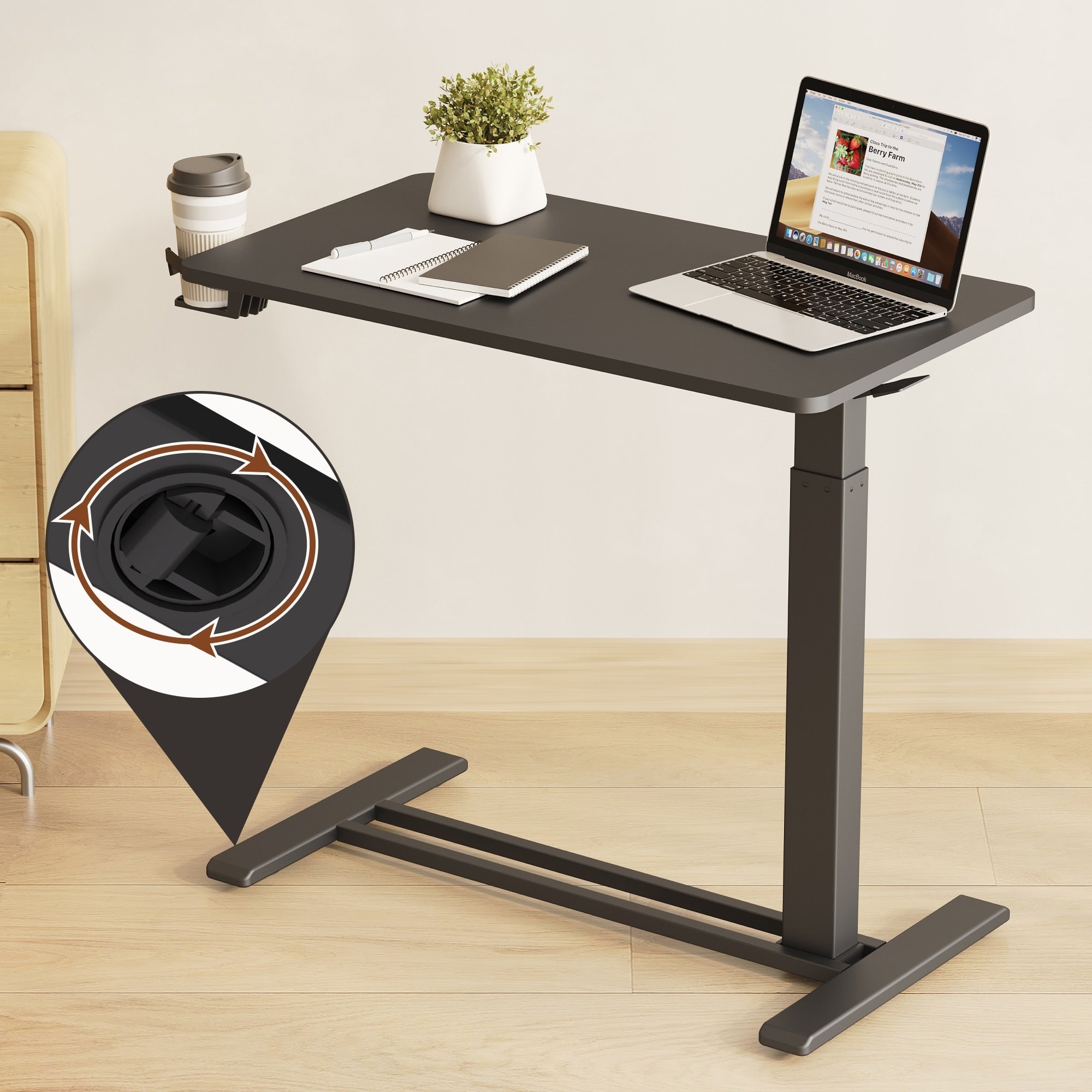 FunniHomi 28/32 Movable Overbed Table Height Adjustable Computer Desk with Wheels, White/Black Laptop Table for Bed and Sofa