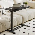 FunniHomi 28/32 Movable Overbed Table Height Adjustable Computer Desk with Wheels, White/Black Laptop Table for Bed and Sofa