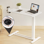 FunniHomi 28/32 Movable Overbed Table Height Adjustable Computer Desk with Wheels, White/Black Laptop Table for Bed and Sofa