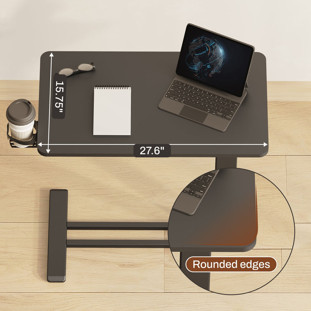 FunniHomi 28/32 Movable Overbed Table Height Adjustable Computer Desk with Wheels, White/Black Laptop Table for Bed and Sofa