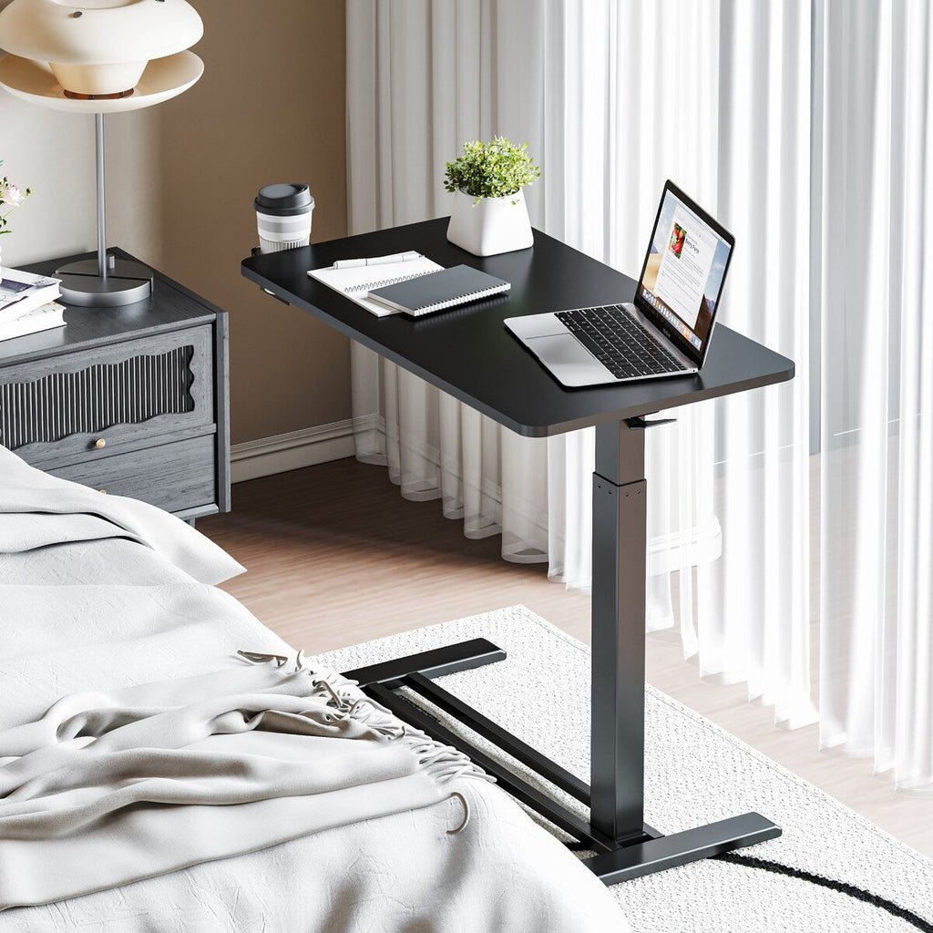 FunniHomi 28/32 Movable Overbed Table Height Adjustable Computer Desk with Wheels, White/Black Laptop Table for Bed and Sofa