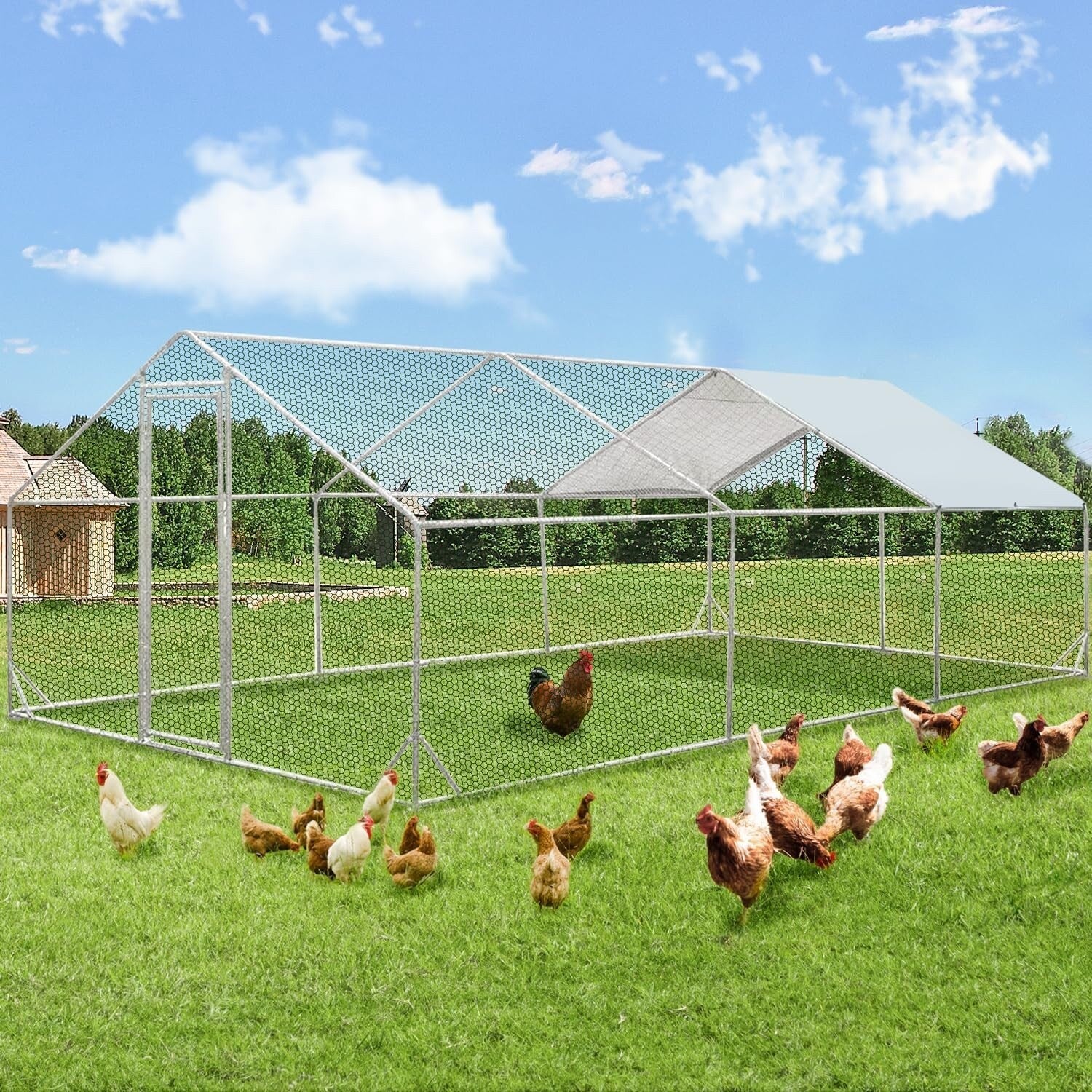 AECOJOY Large Metal Chicken Coop Run Walk-in Metal Chicken Cage