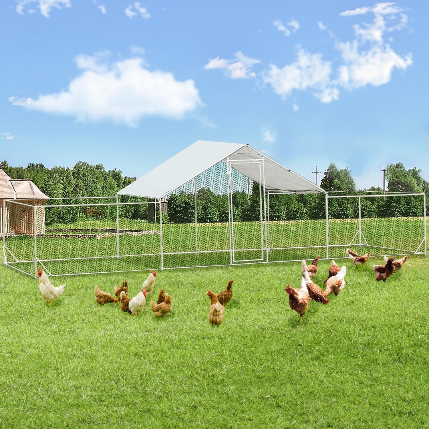 AECOJOY Large Metal Chicken Coop Run Walk-in Metal Chicken Cage