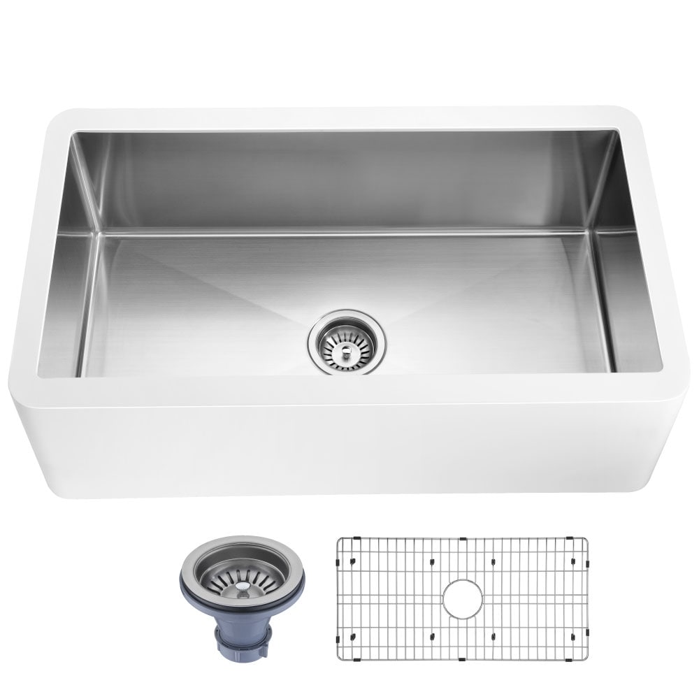 ANZZI Apollo Matte White Solid Surface Farmhouse 36 in. Single Bowl Kitchen Sink with Stainless Steel Interior