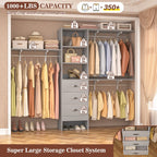 Rackcog 120'' Adjustable Closet Organizer with Drawers, Closet System with DIY Shelves for Reach-in and Walk-in Closet