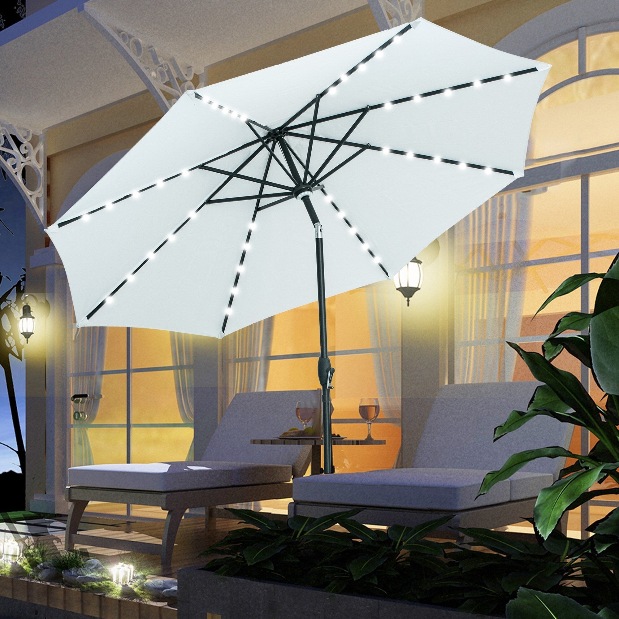 Ainfox 10ft Patio Umbrella with Lights Outdoor Solar Umbrella without Base