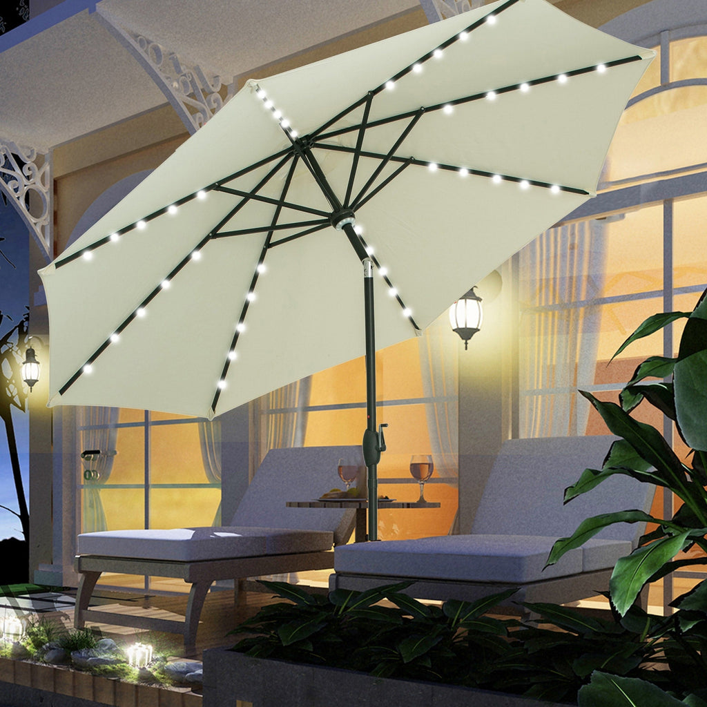 Ainfox 10ft Patio Umbrella with Lights Outdoor Solar Umbrella without Base
