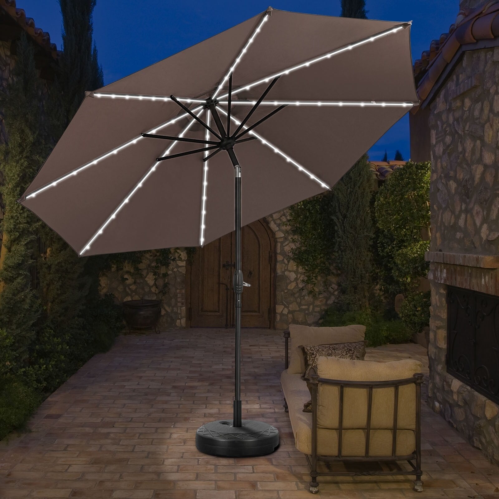 Ainfox 10ft Patio Umbrella with Lights Outdoor Solar Umbrella without Base