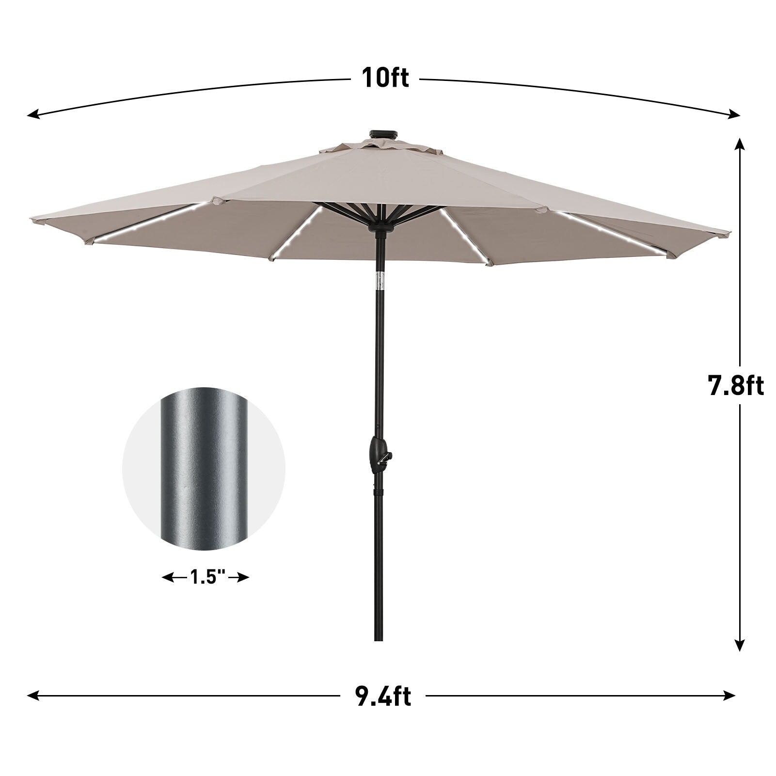 Ainfox 10ft Patio Umbrella with Lights Outdoor Solar Umbrella without Base