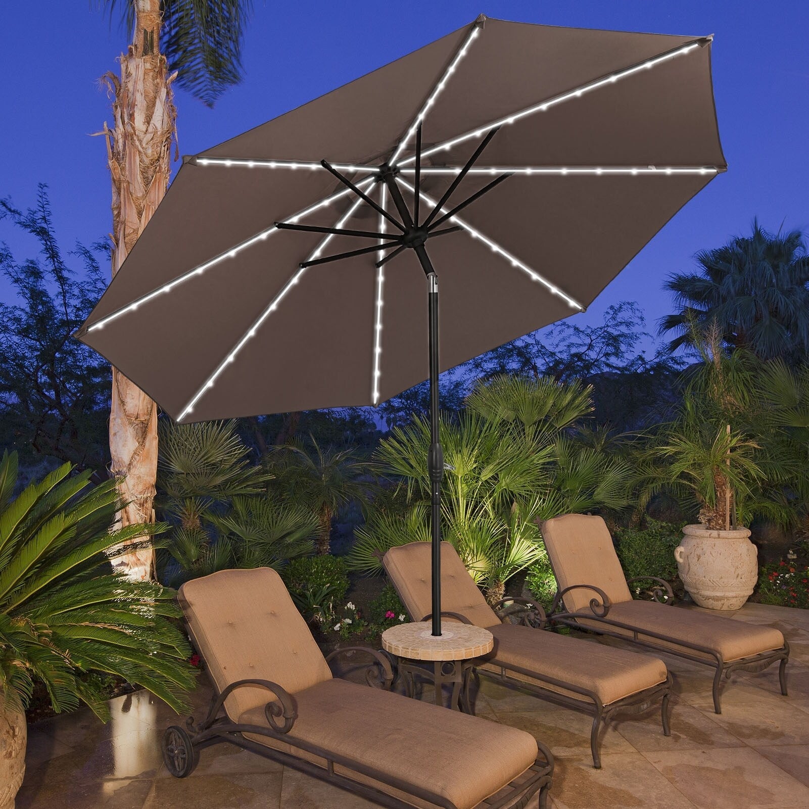 Ainfox 10ft Patio Umbrella with Lights Outdoor Solar Umbrella without Base