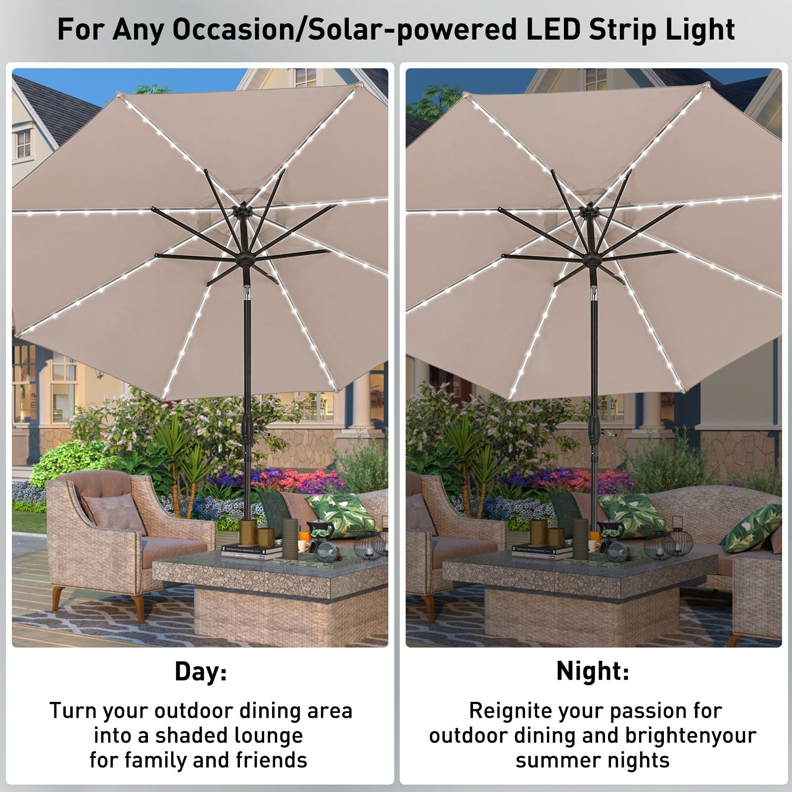 Ainfox 10ft Patio Umbrella with Lights Outdoor Solar Umbrella without Base