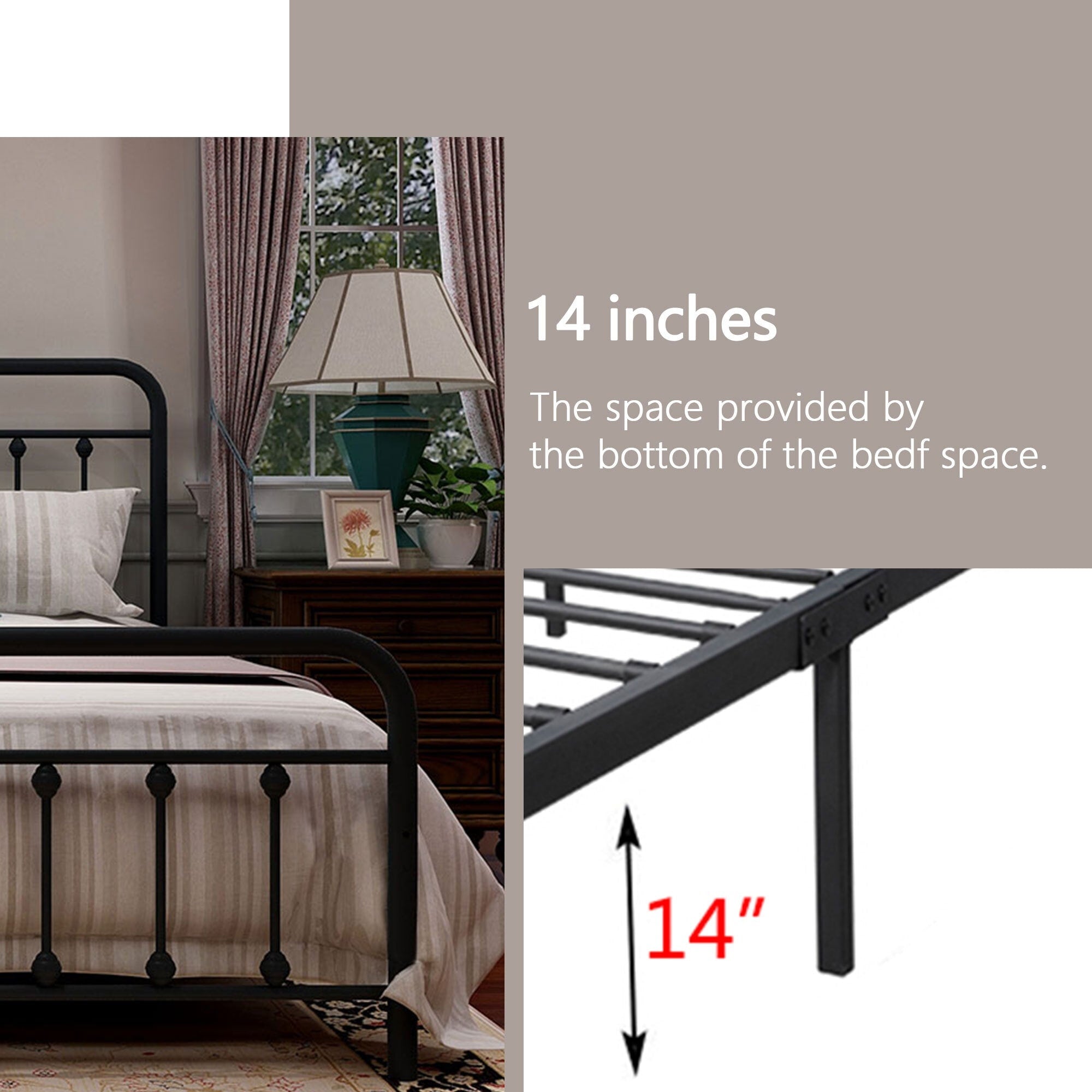 Alazyhome Simple Vintage Metal Platform Bed Frame, Easy-Assembly