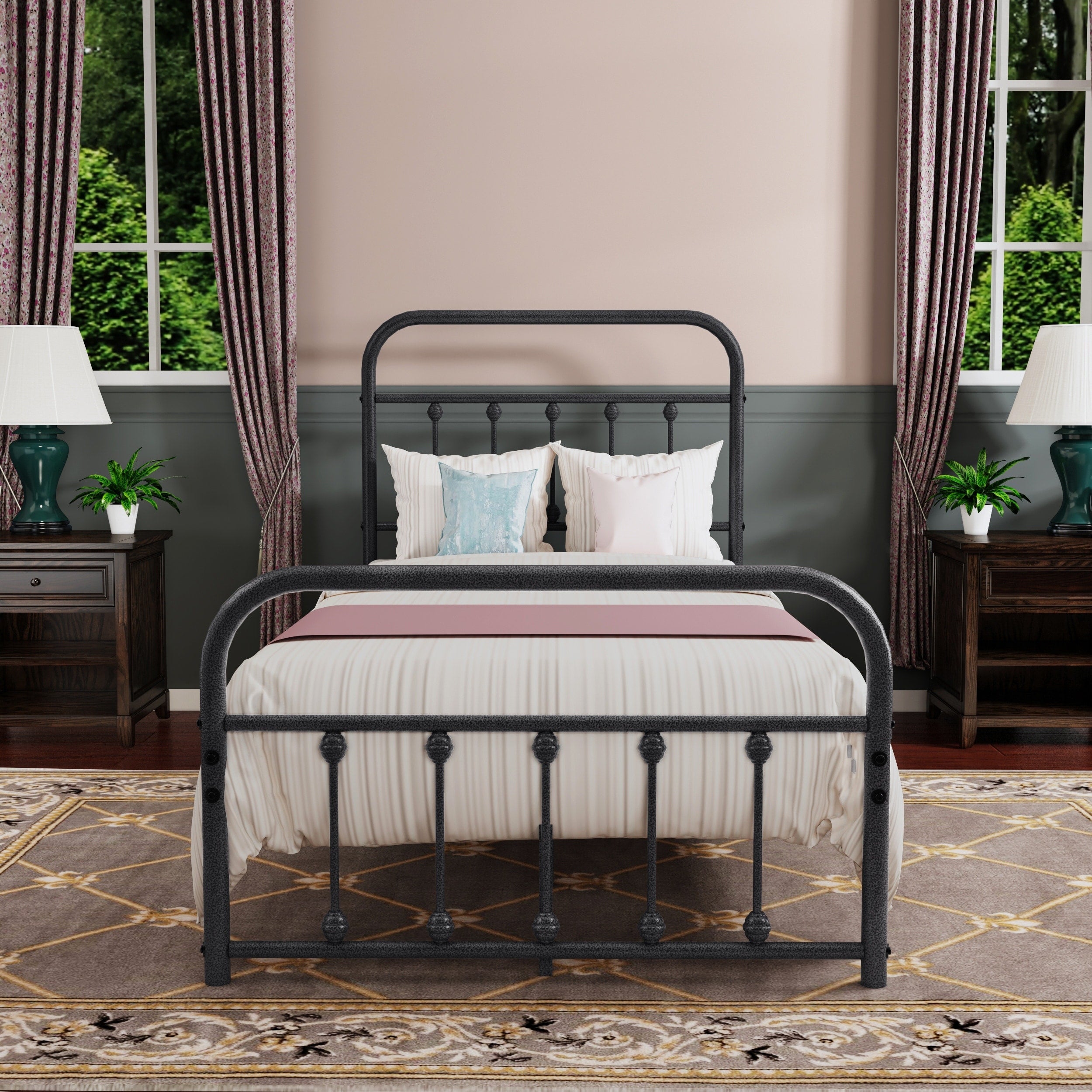 Alazyhome Simple Vintage Metal Platform Bed Frame, Easy-Assembly