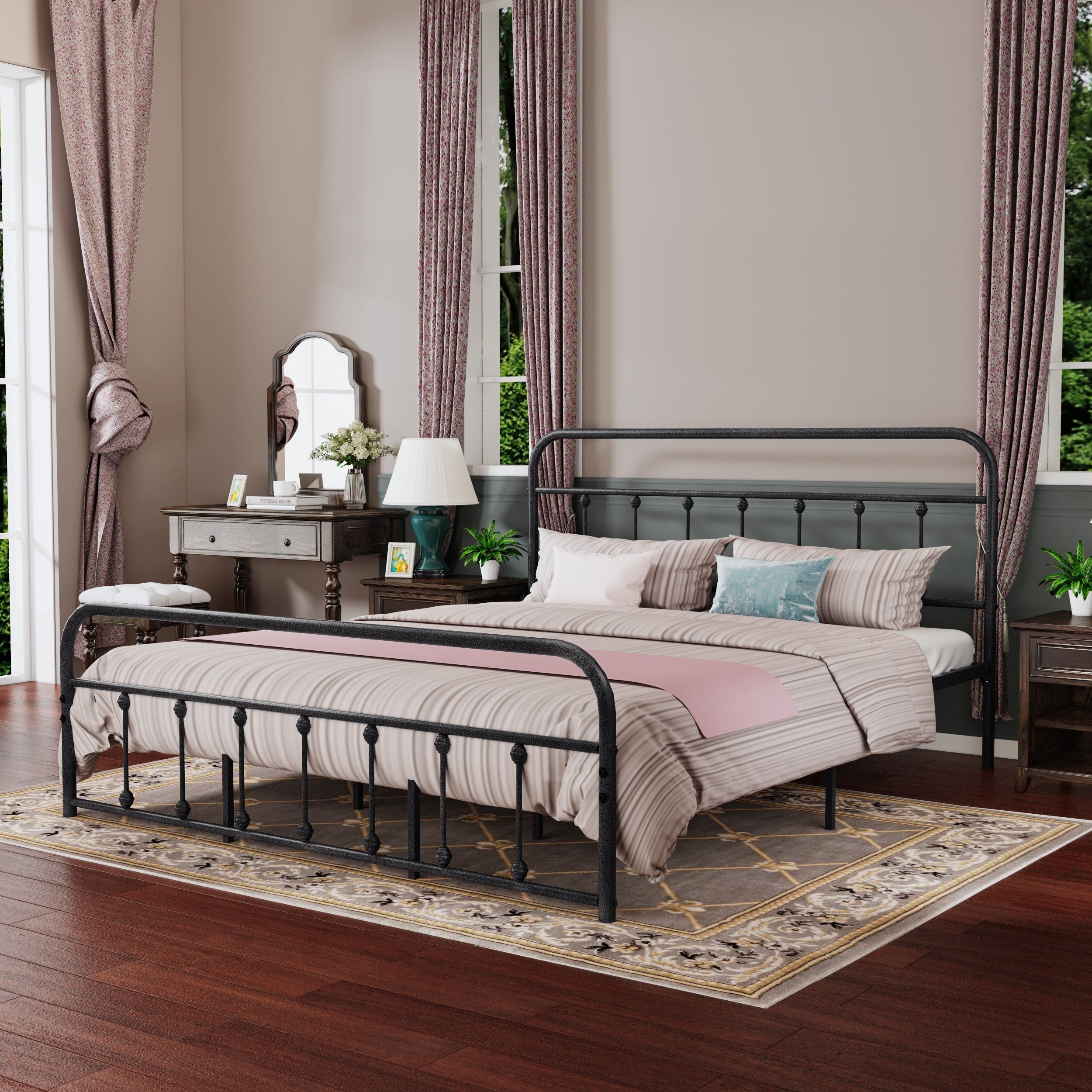 Alazyhome Simple Vintage Metal Platform Bed Frame, Easy-Assembly