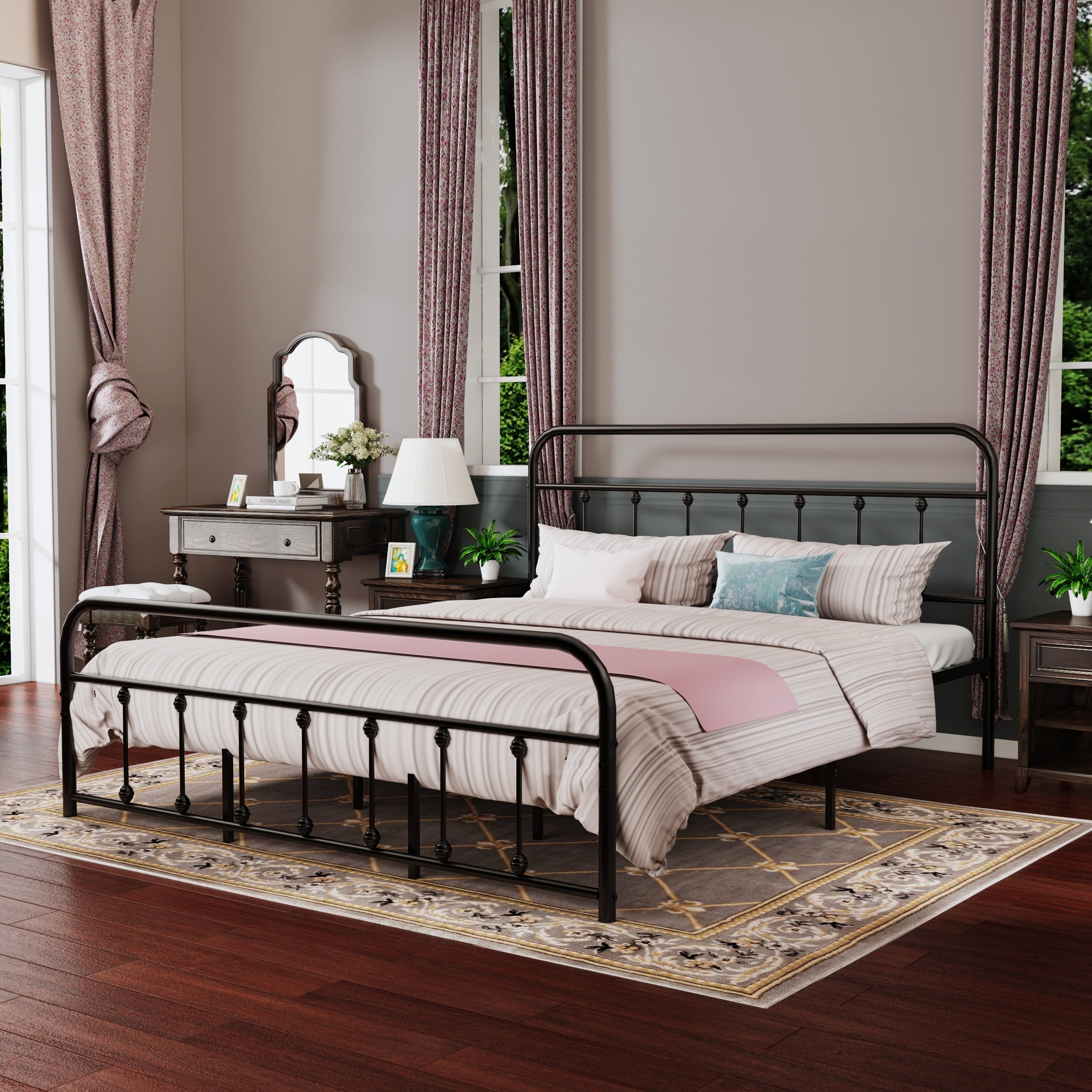 Alazyhome Simple Vintage Metal Platform Bed Frame, Easy-Assembly