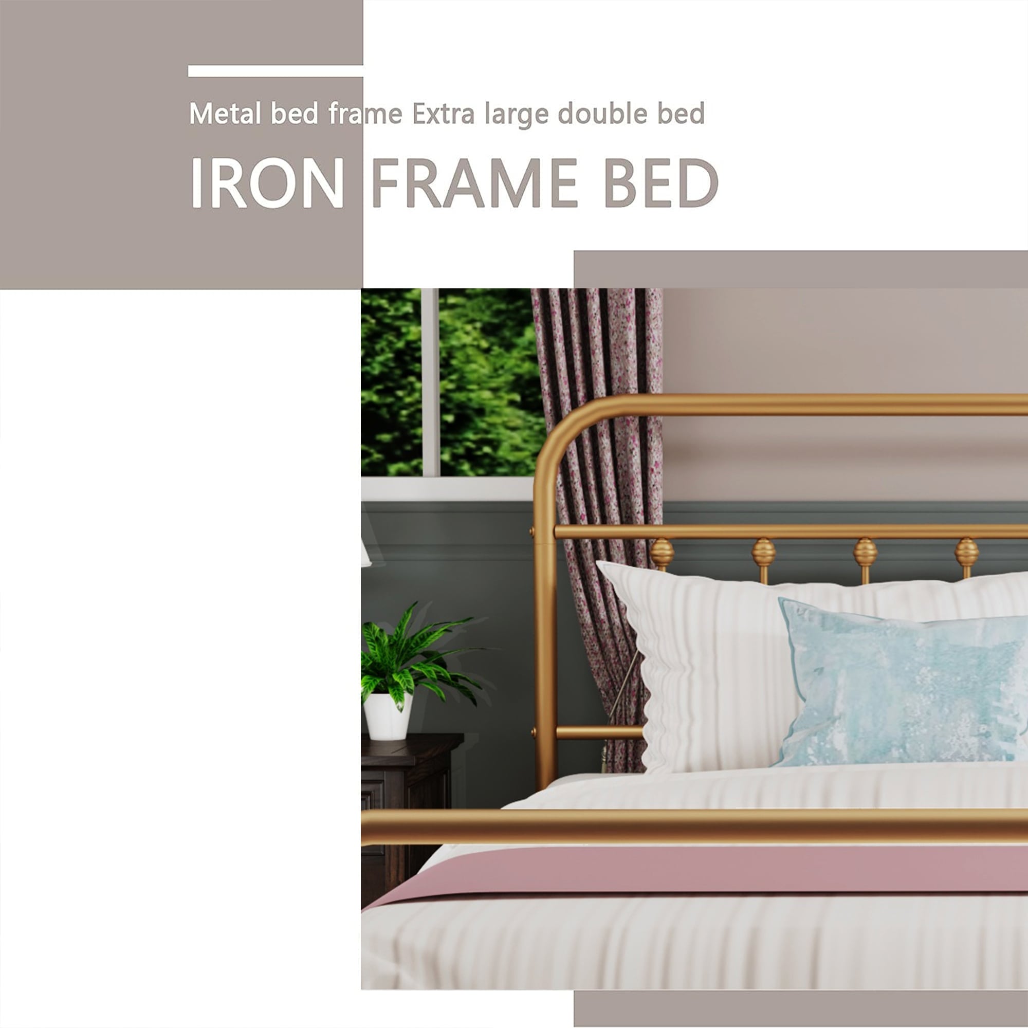 Alazyhome Simple Vintage Metal Platform Bed Frame, Easy-Assembly