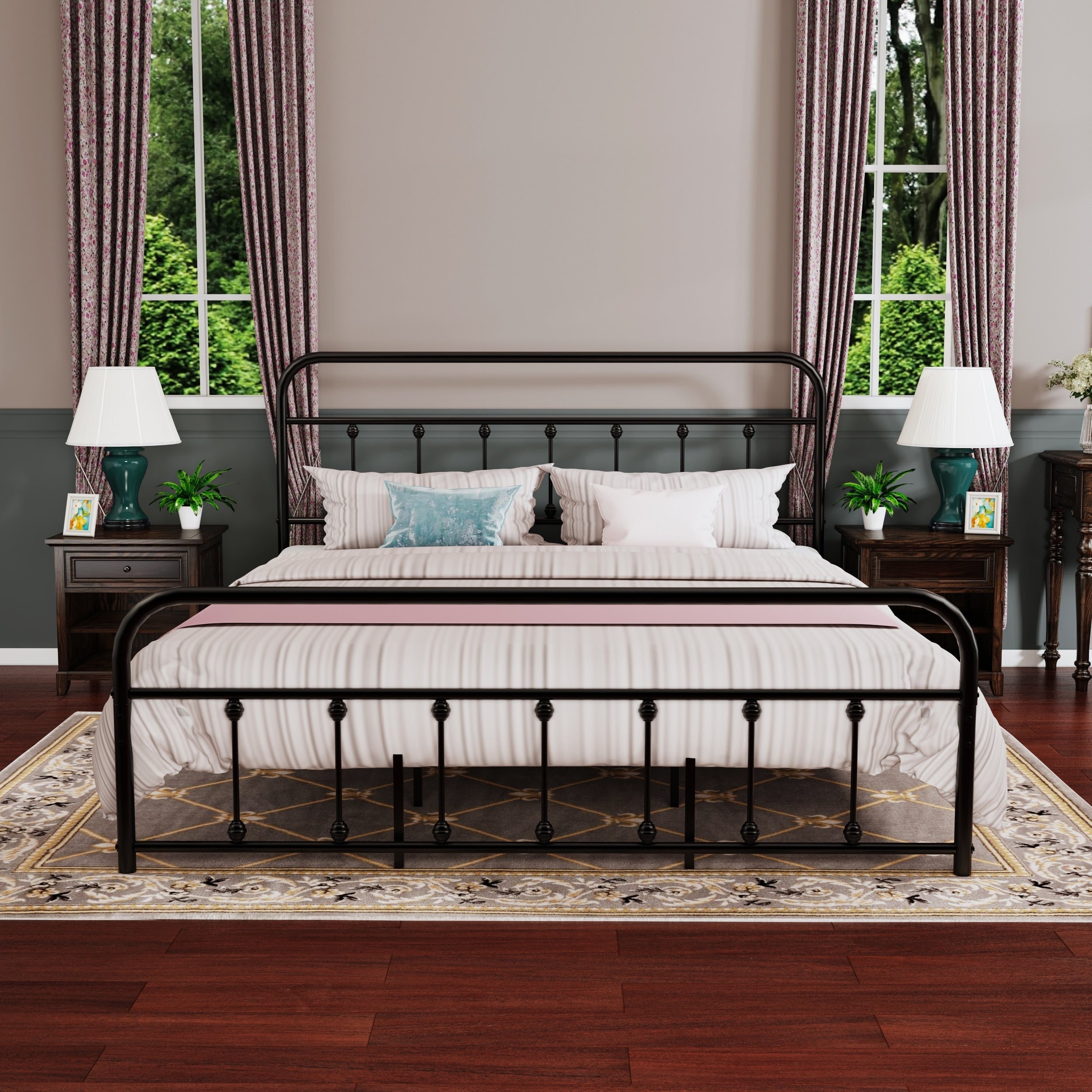 Alazyhome Simple Vintage Metal Platform Bed Frame, Easy-Assembly