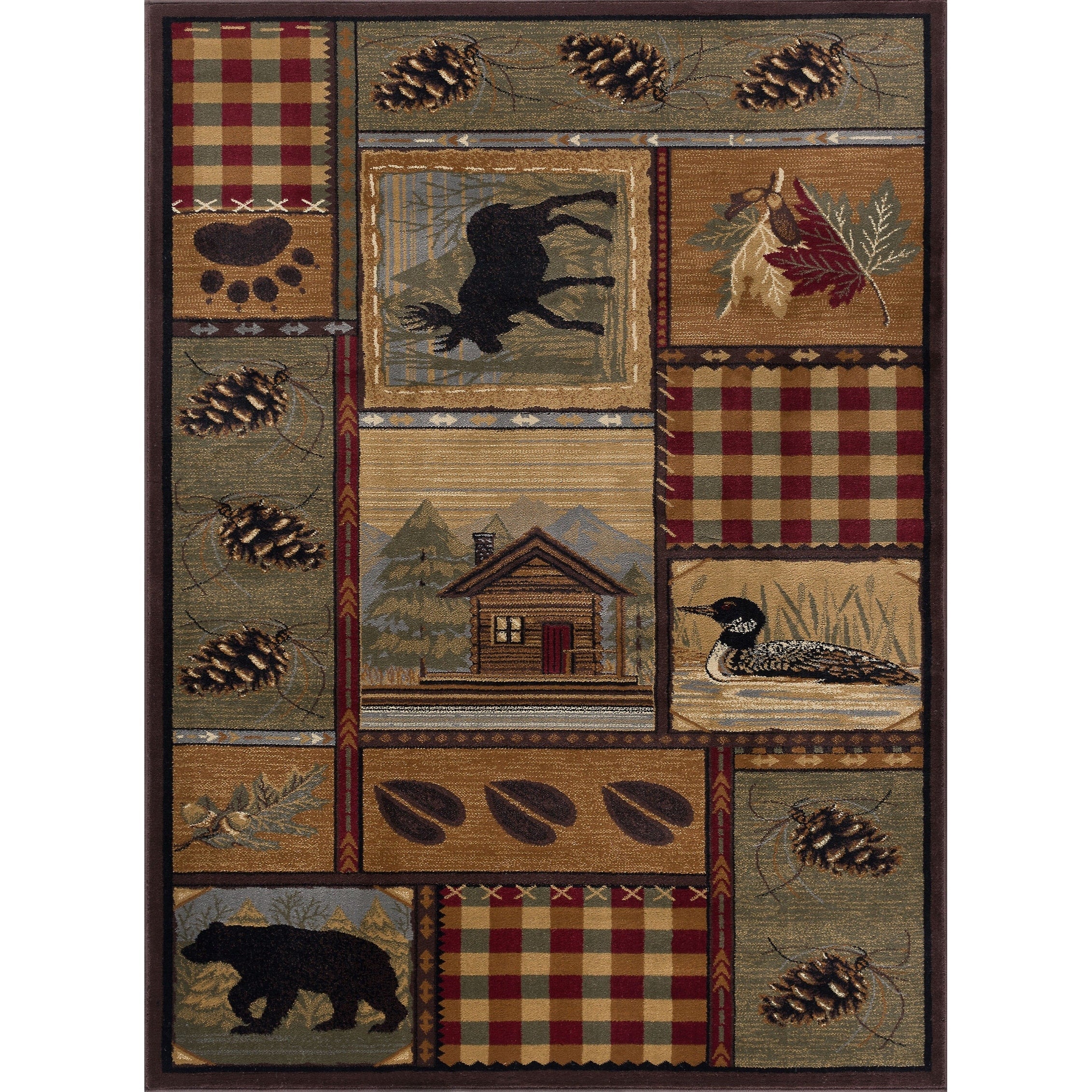 Area Rug & Runner - Lodge Cabin Farmhouse Rugs for Living Room Bedroom Dining Room Kitchen 2x3 / 3x8 / 5x7 / 8x10 / 9x12 / Round