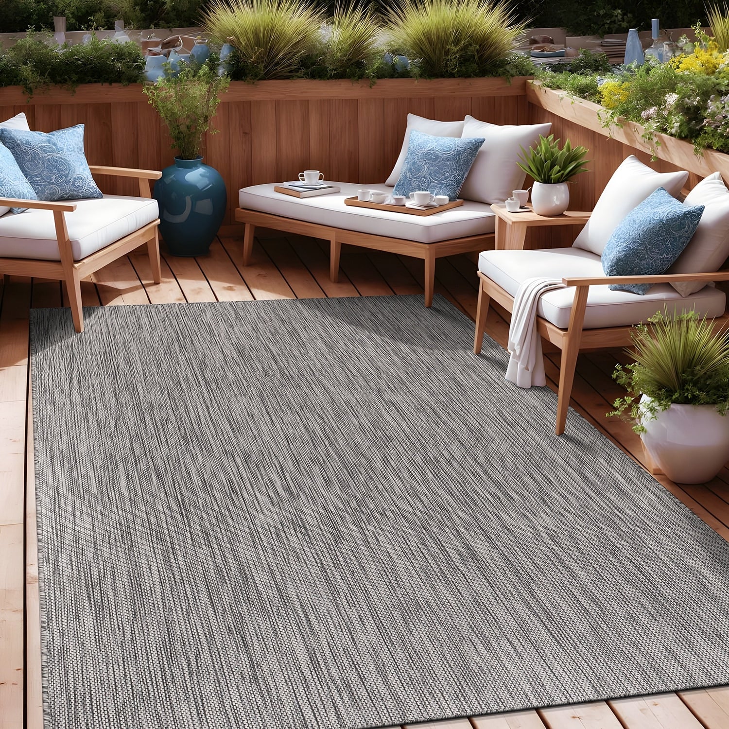 Aloha Washable Solid Indoor Outdoor Area Rug Patio Deck Living Room