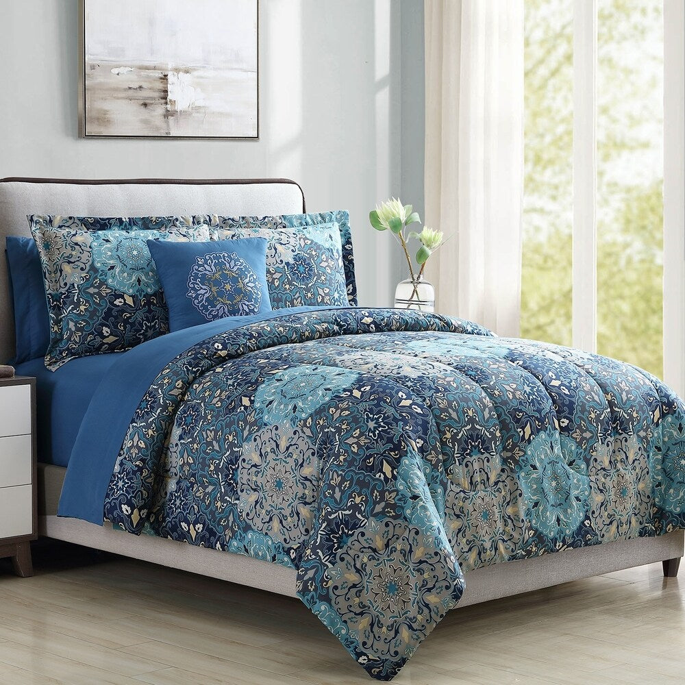 Modern Threads Granada 8-Piece Printed Reversible Comforter Complete Bed Set