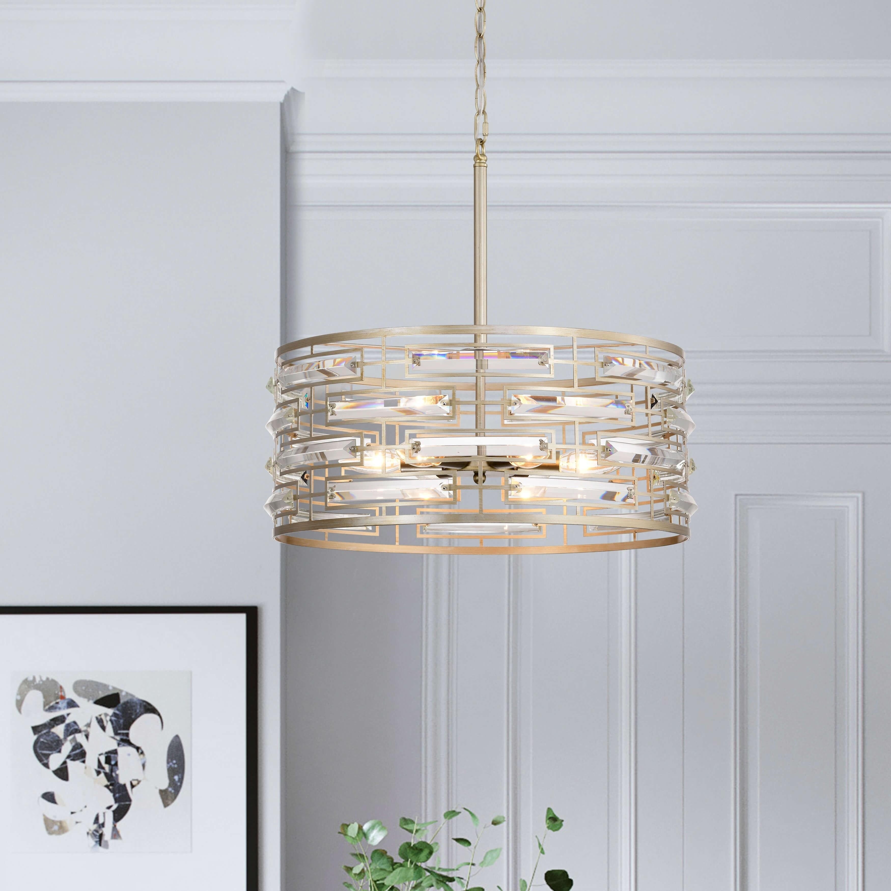Anita Drum Shade Chandelier with Clear Glass Prism