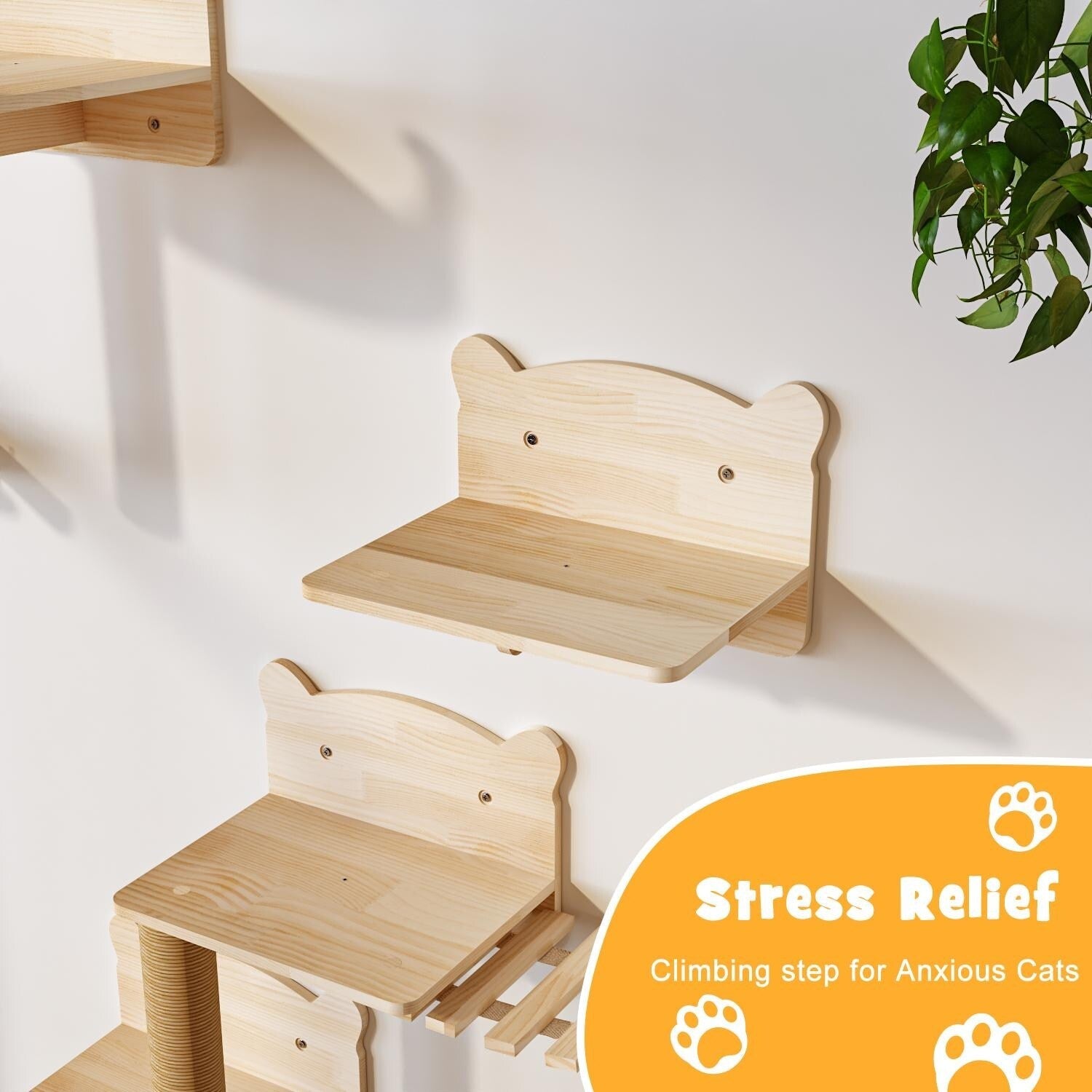 BOSSIN 9/16/18-Piece Pine Cat Wall Climbing System - Wall-Mounted Shelves Set with Cat Bed, Scratching Post & Tunnel