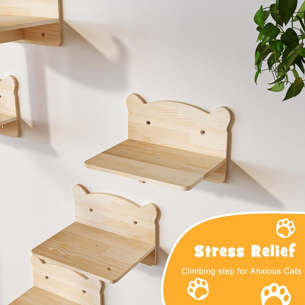 BOSSIN 9/16/18-Piece Pine Cat Wall Climbing System - Wall-Mounted Shelves Set with Cat Bed, Scratching Post & Tunnel