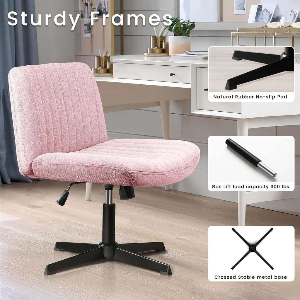 BOSSIN Criss Cross Chair Armless Office Desk Chair No Wheels,Fabric Padded Modern Swivel Vanity Chair office chair
