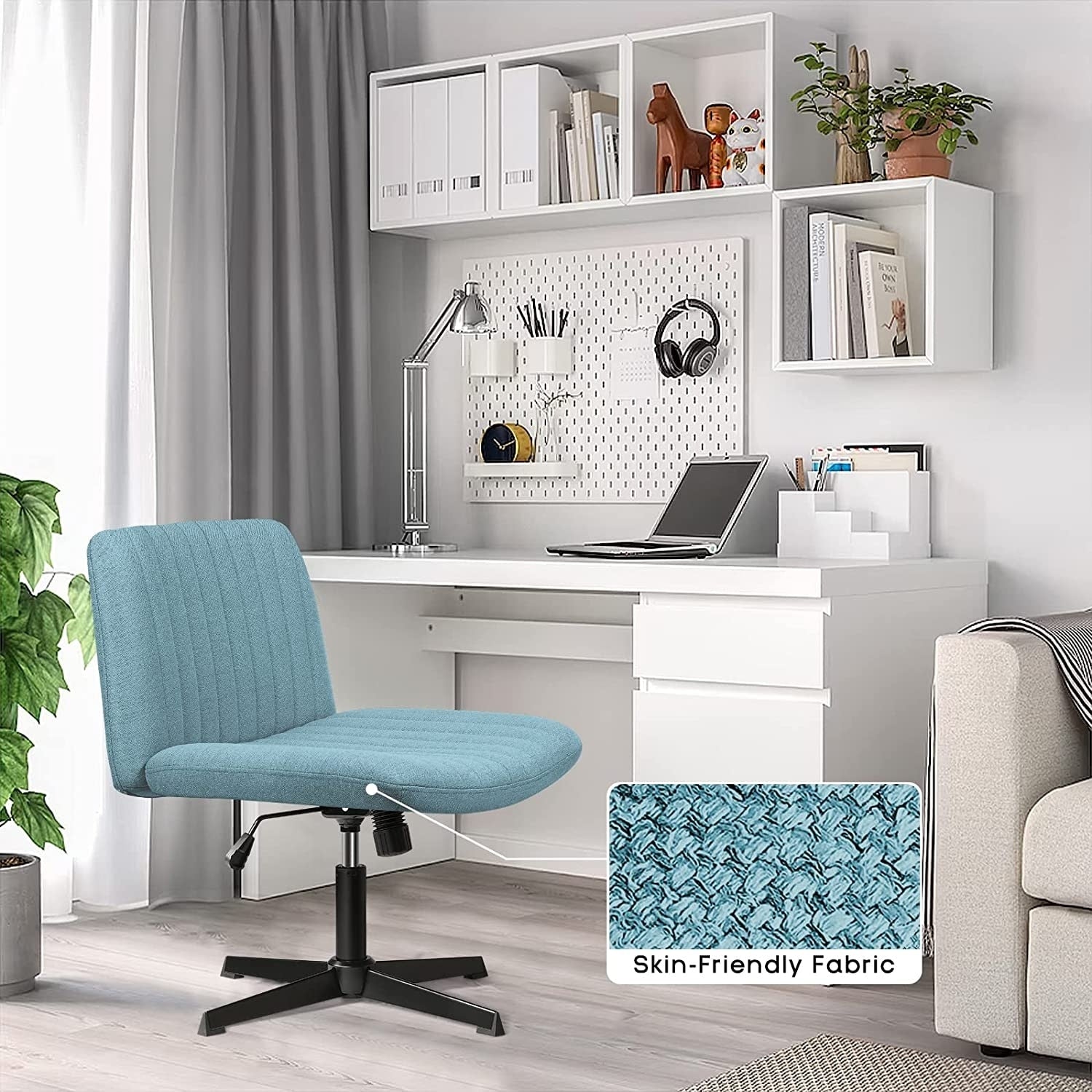 BOSSIN Criss Cross Chair Armless Office Desk Chair No Wheels,Fabric Padded Modern Swivel Vanity Chair office chair