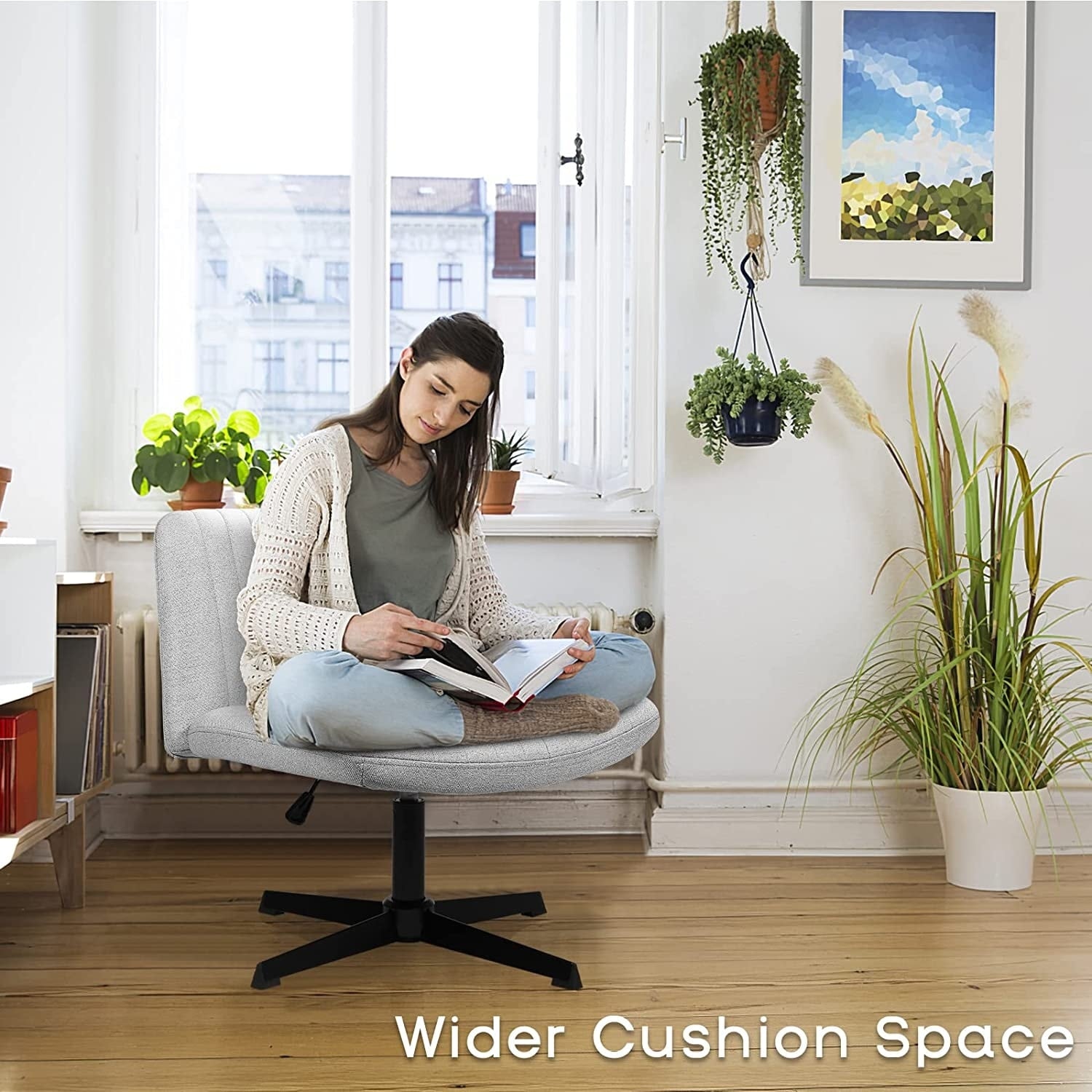 BOSSIN Criss Cross Chair Armless Office Desk Chair No Wheels,Fabric Padded Modern Swivel Vanity Chair office chair