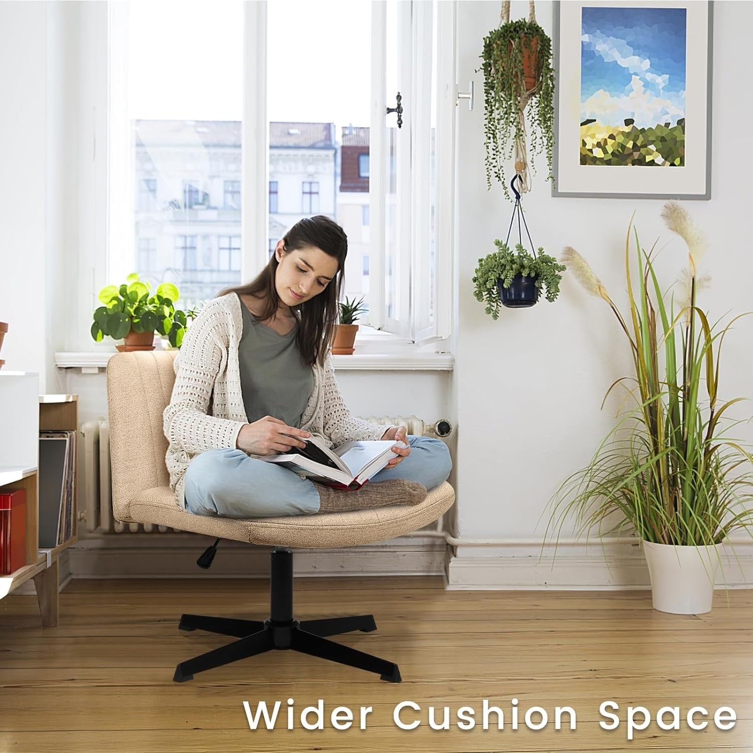 BOSSIN Criss Cross Chair Armless Office Desk Chair No Wheels,Fabric Padded Modern Swivel Vanity Chair office chair