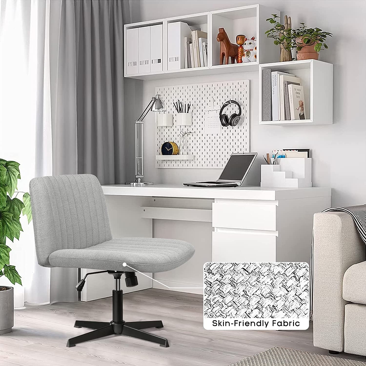 BOSSIN Criss Cross Chair Armless Office Desk Chair No Wheels,Fabric Padded Modern Swivel Vanity Chair office chair