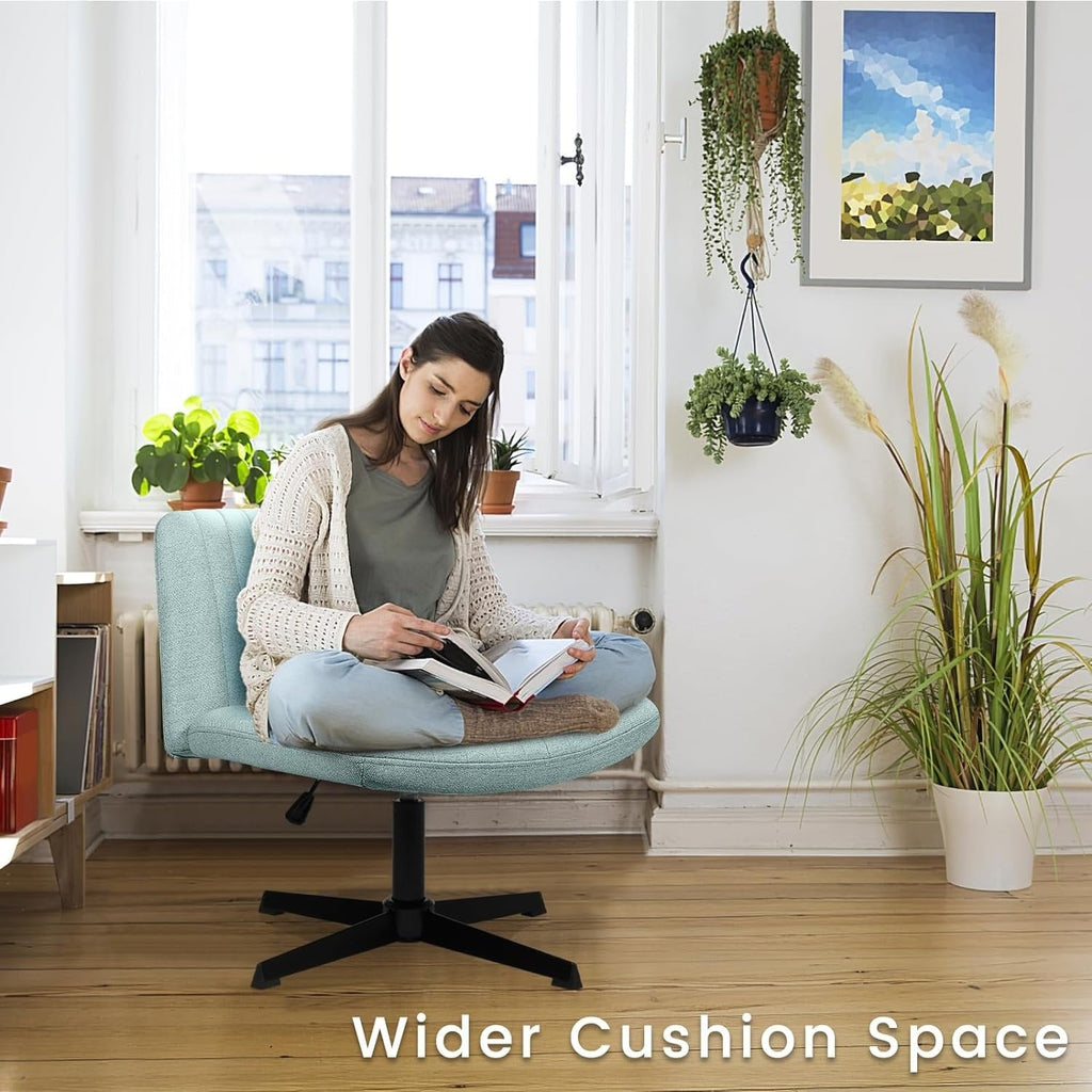 BOSSIN Criss Cross Chair Armless Office Desk Chair No Wheels,Fabric Padded Modern Swivel Vanity Chair office chair