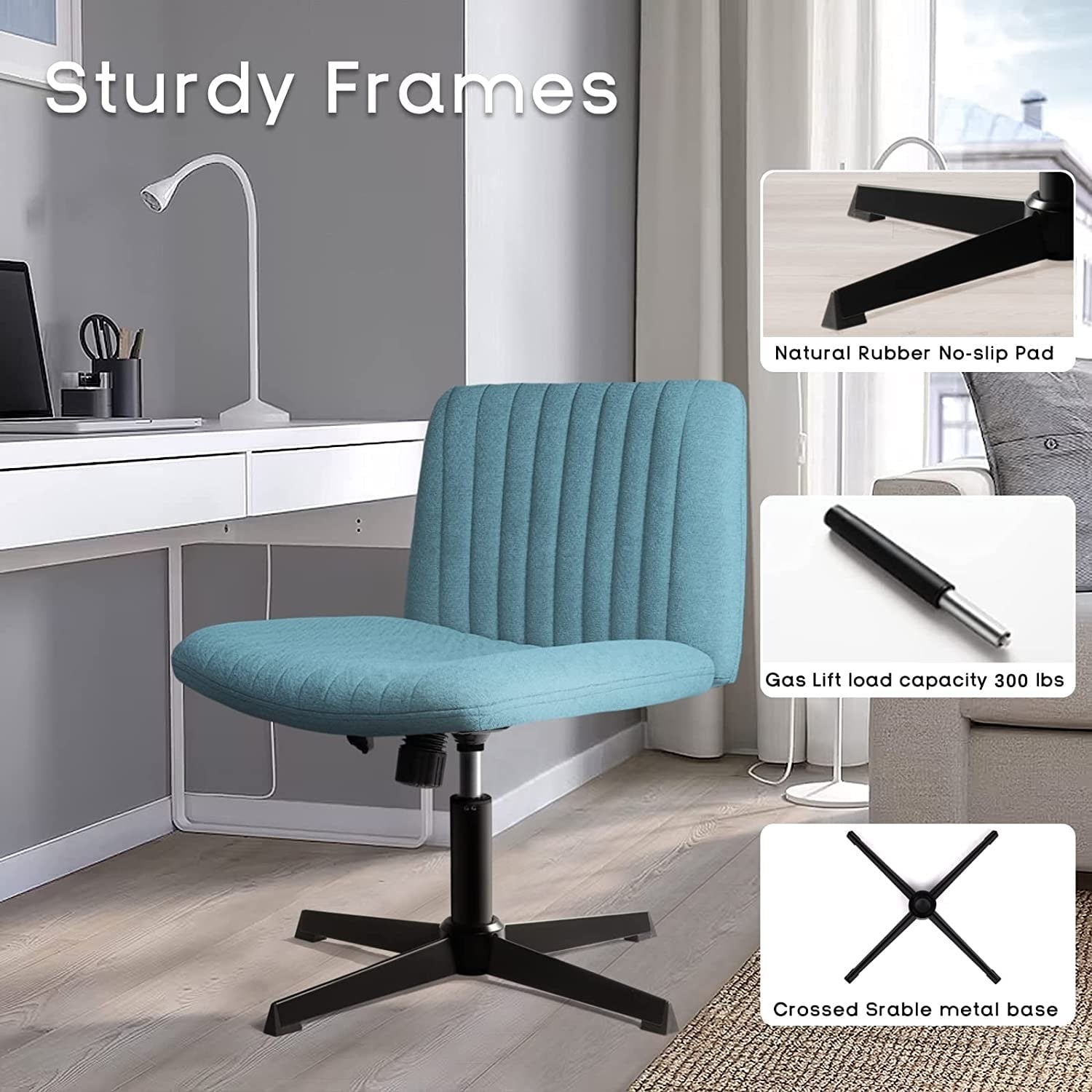 BOSSIN Criss Cross Chair Armless Office Desk Chair No Wheels,Fabric Padded Modern Swivel Vanity Chair office chair