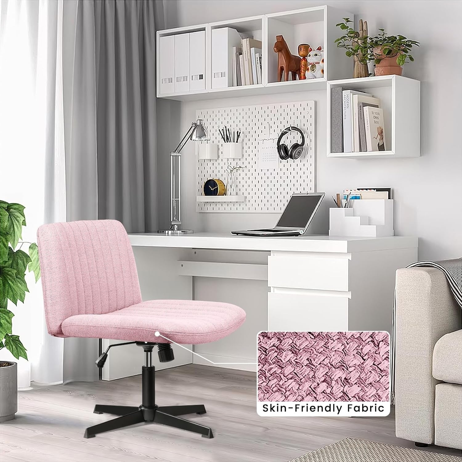 BOSSIN Criss Cross Chair Armless Office Desk Chair No Wheels,Fabric Padded Modern Swivel Vanity Chair office chair
