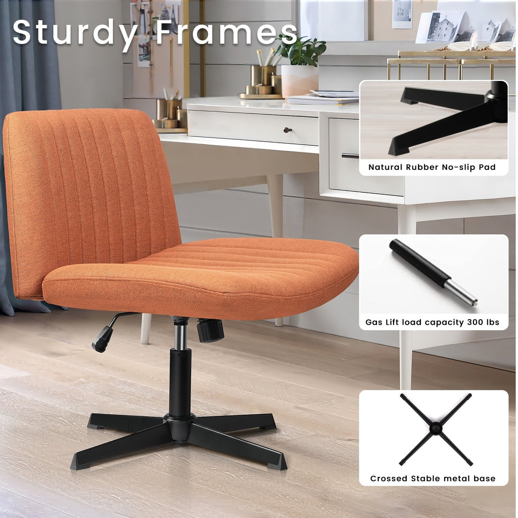 BOSSIN Criss Cross Chair Armless Office Desk Chair No Wheels,Fabric Padded Modern Swivel Vanity Chair office chair
