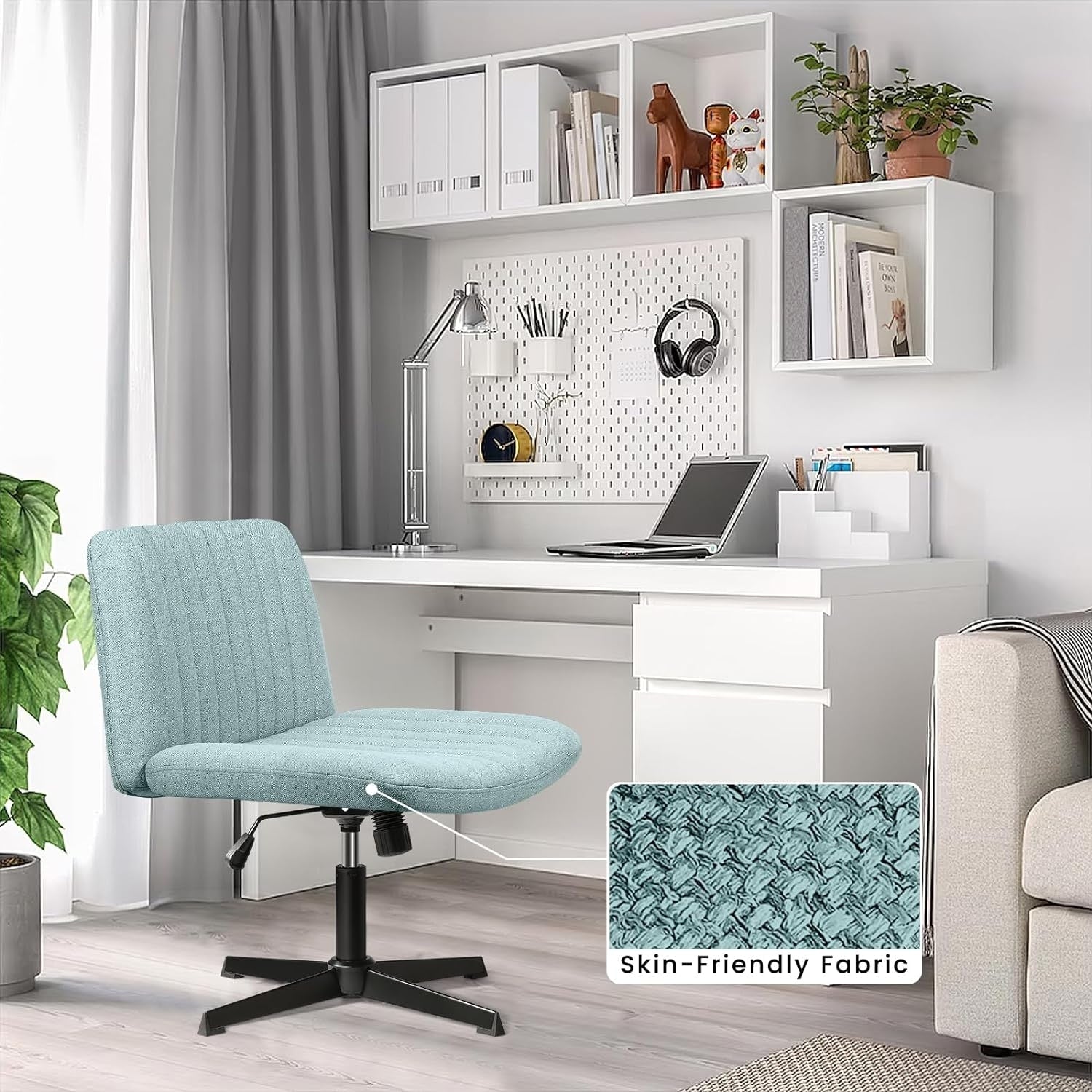 BOSSIN Criss Cross Chair Armless Office Desk Chair No Wheels,Fabric Padded Modern Swivel Vanity Chair office chair