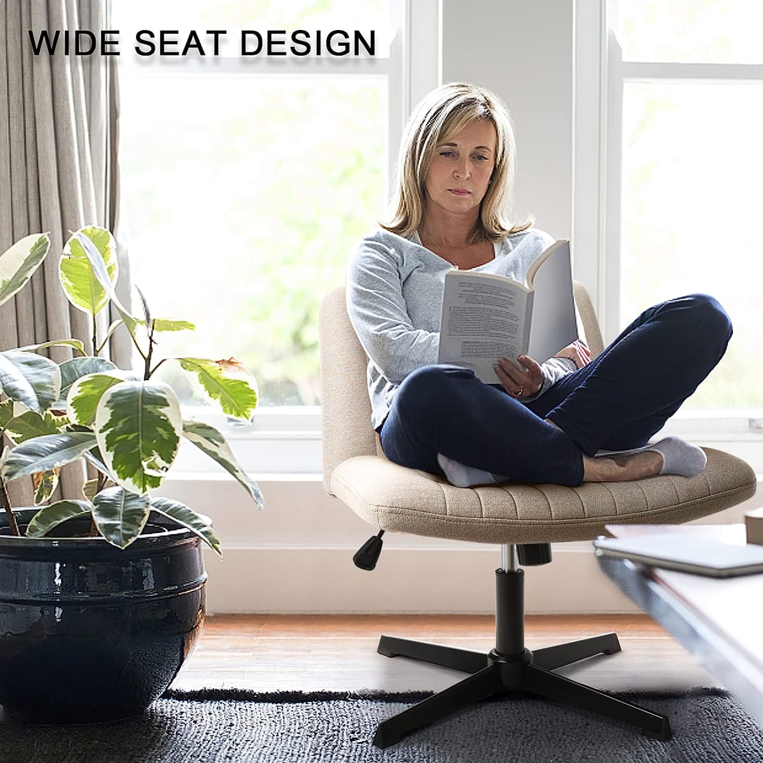 BOSSIN Criss Cross Chair Armless Office Desk Chair No Wheels,Fabric Padded Modern Swivel Vanity Chair office chair