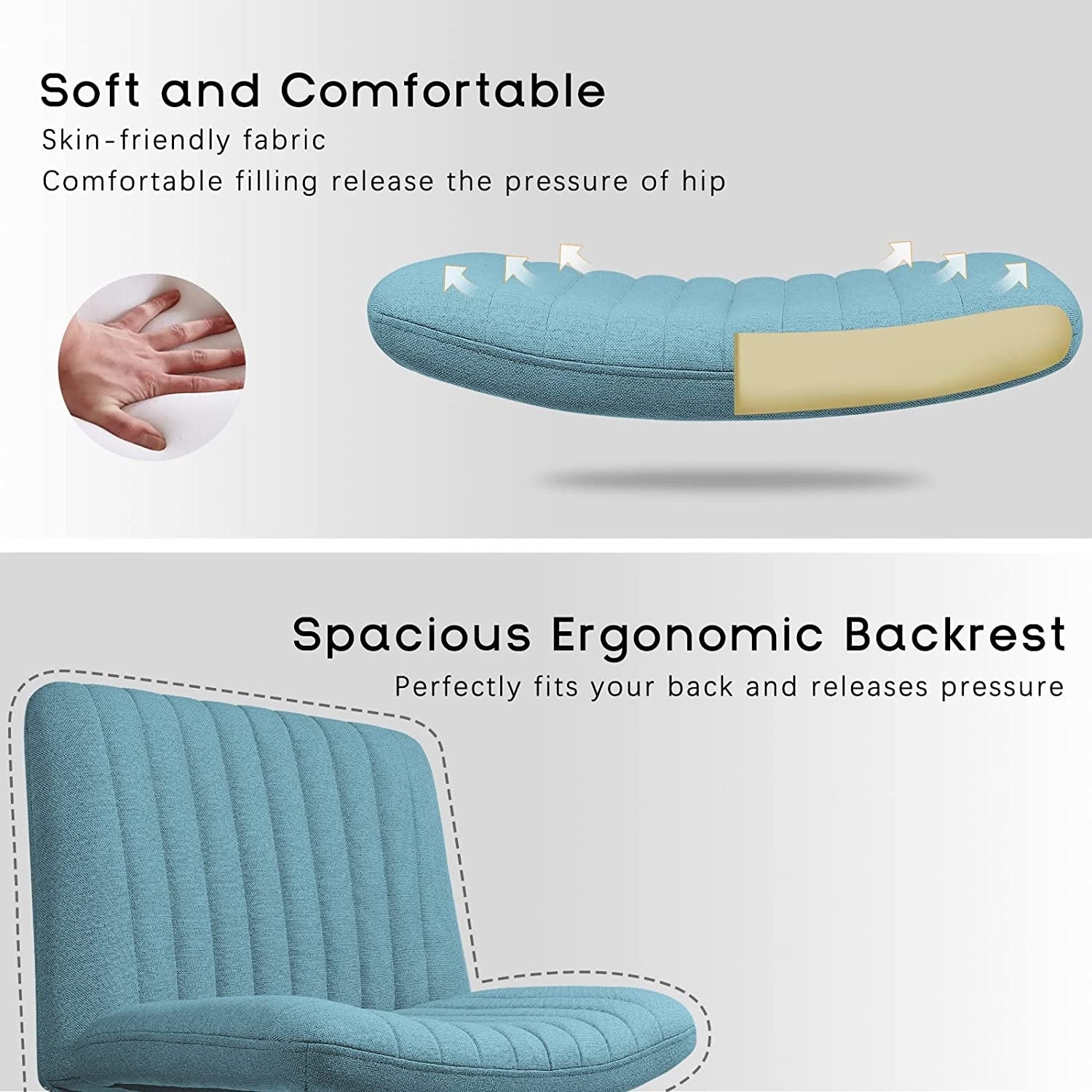 BOSSIN Criss Cross Chair Armless Office Desk Chair No Wheels,Fabric Padded Modern Swivel Vanity Chair office chair